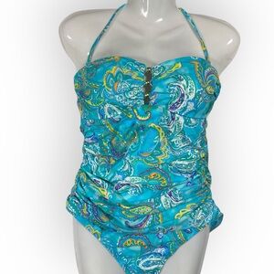 Lauren Ralph Lauren Colorful Halter One Piece Swimsuit Turquoise paisley